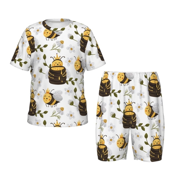 Balery Honey Bee Insect Conjunto de Pijama Infantil de Manga Corta con Estampado – Ropa de Dormir de Algodón Suave-X-Large