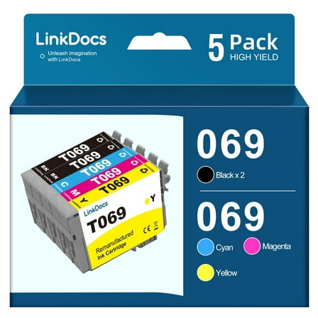 LinkDocs T069 Ink Cartridges Replacement for Epson T069 Printer Cartridge, 5 Pack