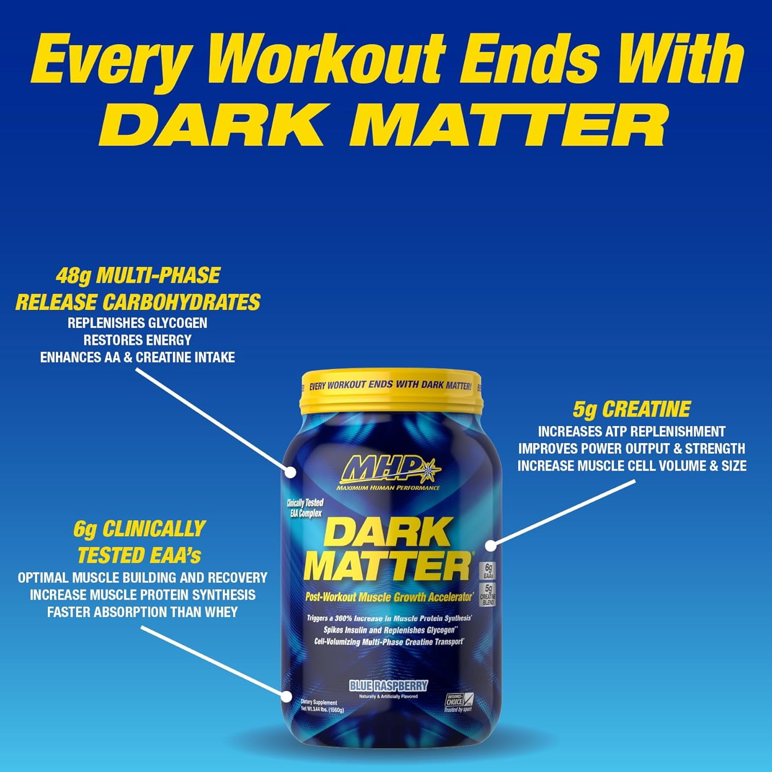 MHP Dark Matter Post Workout, EAA and Creatine, Recovery, Orange Crush, 20 Servings, 55 Oz
