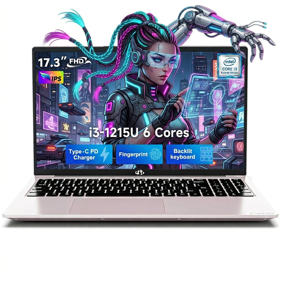 17.3" IPS FHD Laptop 16GB RAM 1TB SSD Intel Core i3-1215U (Beats i5-1135G7) with Intel UHD Graphics-Wi-Fi 6 Backlit Keyboard Fingerprint USB-C 65W Fast Charge Bluetooth 5.2 180° View RoseGold