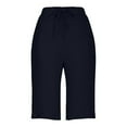 thumbnail image 4 of Pants for Women Shorts For Women Knee Length Linen Wide Leg High Waisted Beach Summer Pants Casual Short Pant Casual Work Very Soft Older Women's Suit Cropped Blue XL, 4 of 5