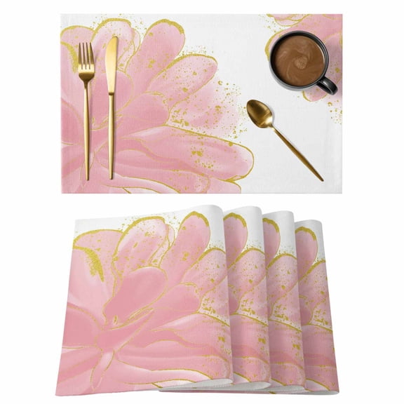Pink Gold Placemats Set of 2,Cotton Linen Fabric Place Mats,Boho Modern Abstract Minimalist Aesthetic Flower Decorative Table Mats Protector for Home Kitchen Dining Wedding Party Coffee Tables