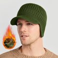 thumbnail image 6 of Men Winter Hats for Guys Cool Beanies Lined Knitted Warm Cap Ear-flaps for Men Outdoor Fleece Hat, Green, 6 of 7
