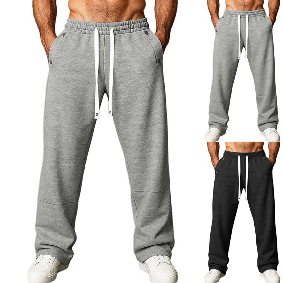 Mens Joggers Pants Ndbuld Men's Solid Color Casual Sports Elastic Waist Drawstring Pocket Fashionable Pants Black L
