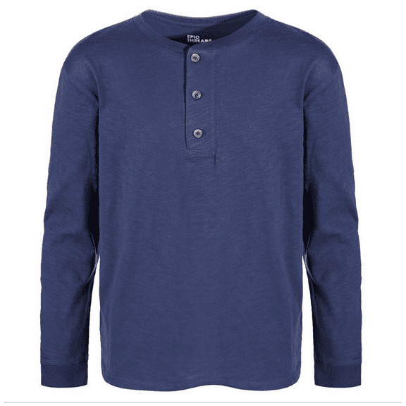 Epic Threads Big Boys Solid Henley Shirt - Medieval Blue