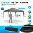 thumbnail image 3 of HOTEEL Canopy 10x10 Pop Up Canopy Tent with 3 Sidewalls Party Tents for Parties Weddings Backyard Waterproof Canopy Outdoor Commercial Canopy Event Tent with Stakes, Ropes, Gray, 3 of 7