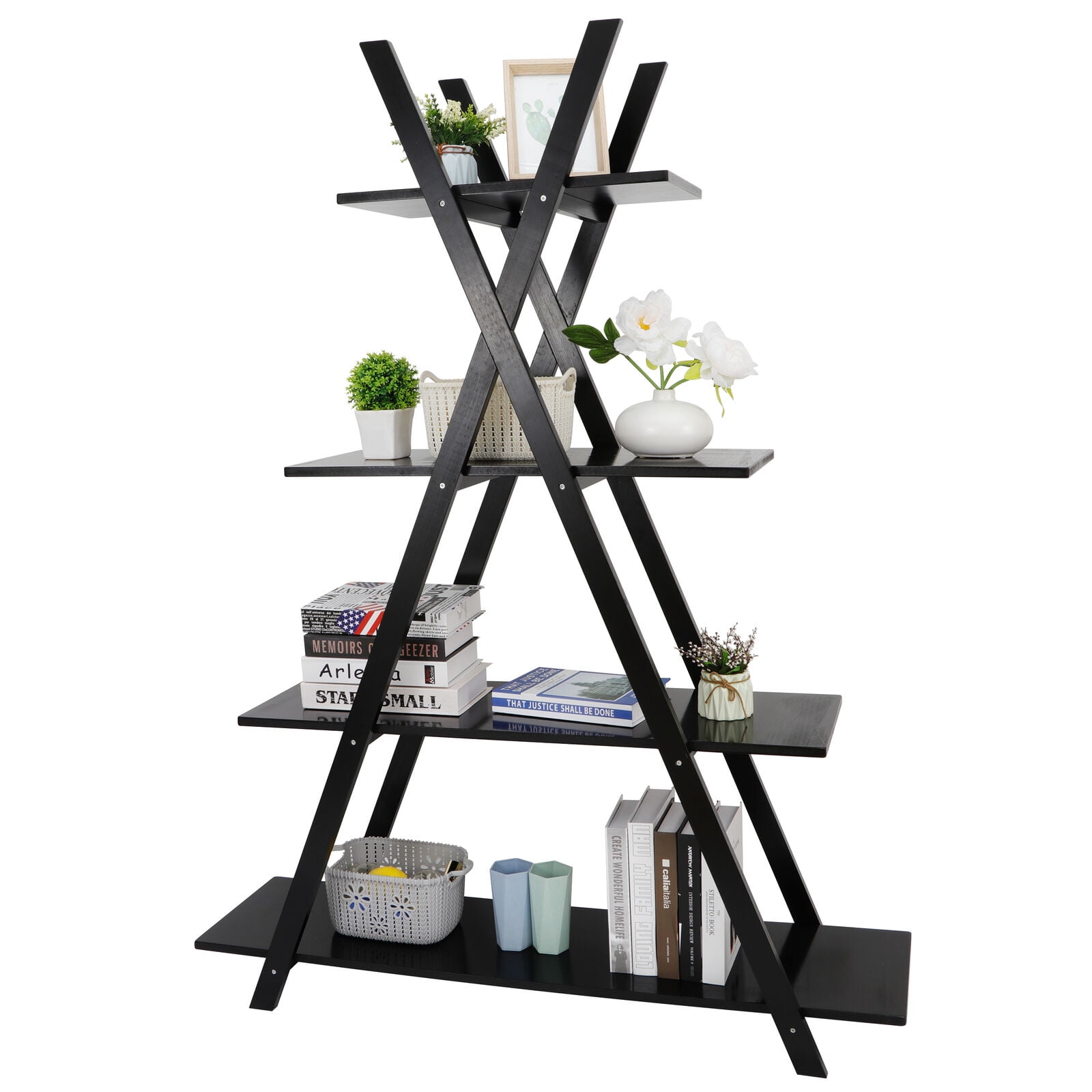 Details about   4/5 Tier Ladder A Frame Bookcase Bookshelf Shelf Storage Display Modern Fashion 