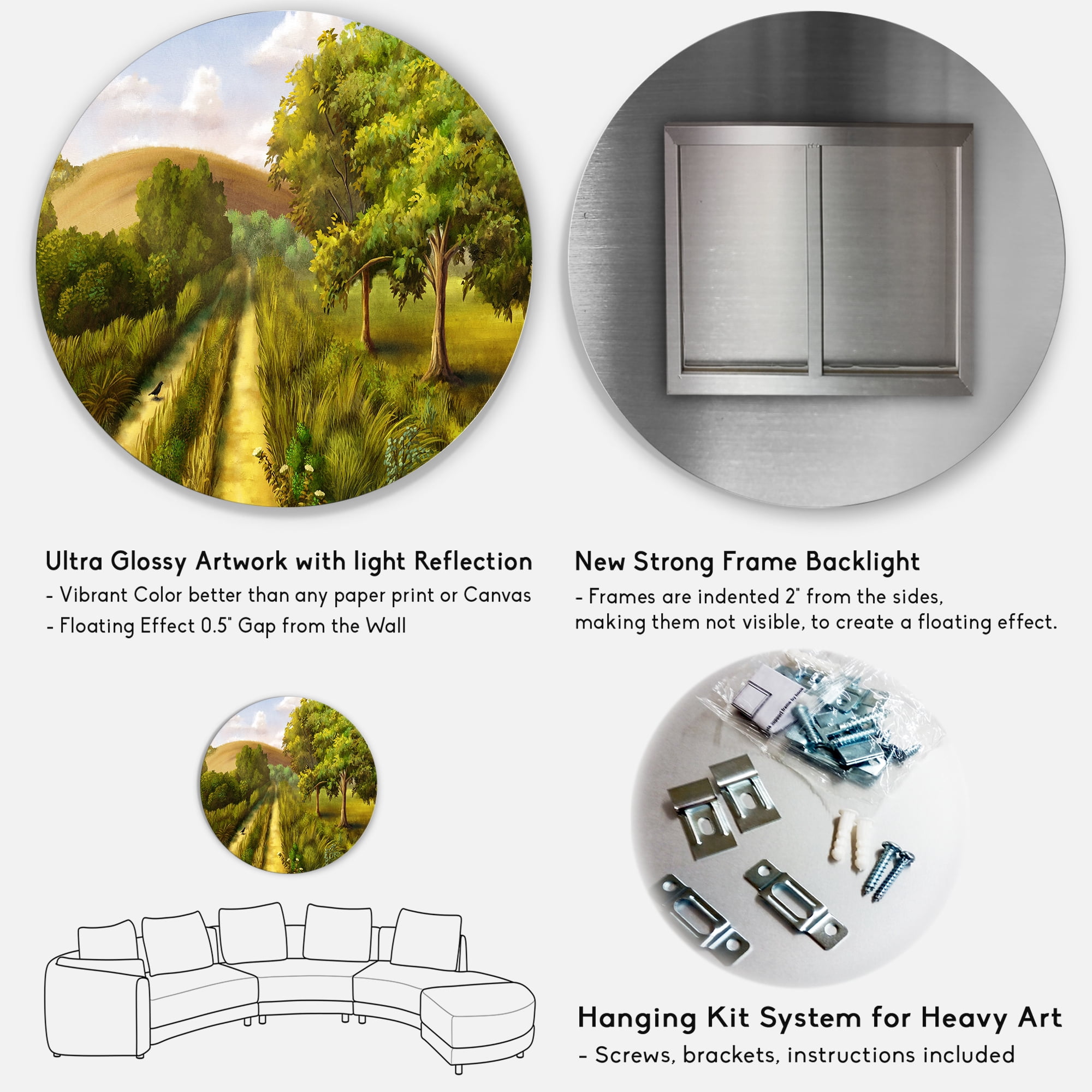 Designart 'Vital Country Road During Summer' Traditional Circle Metal Wall Art 23x23 - Disc of 23