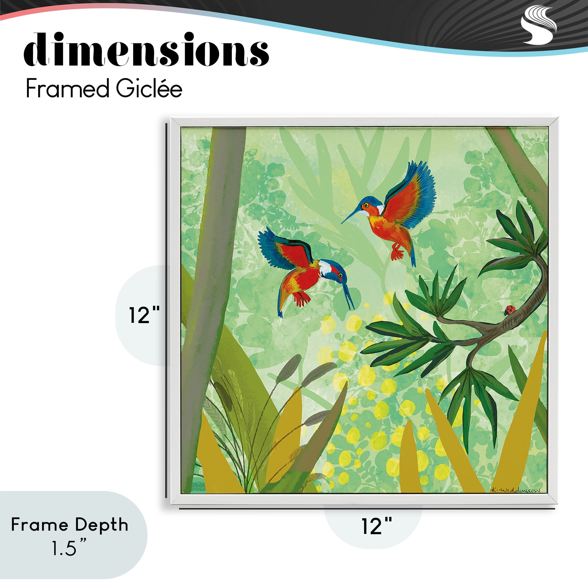 Stupell Industries Kingfishers in Jungle Branches White Framed Giclee Art, design by Kay Widdowson