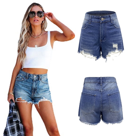 LYMAYTER Women Denim Shorts Summer Hole Shorts High Waist Fallow Shorts Fashion Jean Shorts for S-2XL