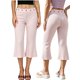 thumbnail image 2 of Pantalones capri para mujer, elegantes, con ojales metálicos, cintura elástica y corte acampanado., 2 of 9