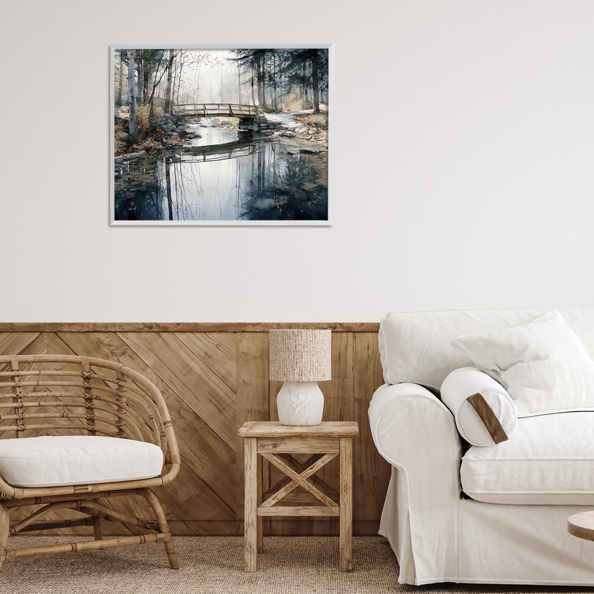 Stupell Industries Stone Bridge over Stream White Framed Giclee Art, design by Franklyn Gregory