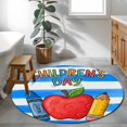 thumbnail image 3 of Children's Day Round Area Rug 4Ft Washable Circle Rugs for Bedroom Dining Room, Cartoon Pencil Watercolor Blue Striped Non-Slip Carpet Floor Mats Indoor Outdoor Carpet Runner Aesthetic Home Decor, 3 of 8