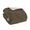 thumbnail image 3 of JERFIT Brown Waffle Knit Chenille Comforter Set with Sherpa Reverse Twin Size, 3-Piece Bedding Set, 3 of 10