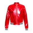 thumbnail image 3 of iiniim Kids Girls Metallic Shiny Bomber Jacket Coat Long Sleeve Zip Up Outerwear Jazz Modern Dance Top Size 6-16 Red 12, 3 of 7