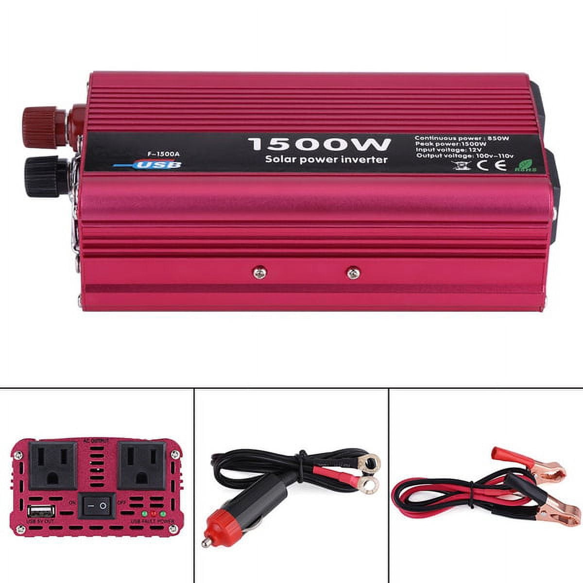 Jadeshay 1500W Car Power Inverters 12v DC to 110v AC Converter with Dual AC Outlet, 12 Volt Car Cigarette Lighter Battery Inverter for Outdoor ,Home,Camping, RV,Truck,Car,Red