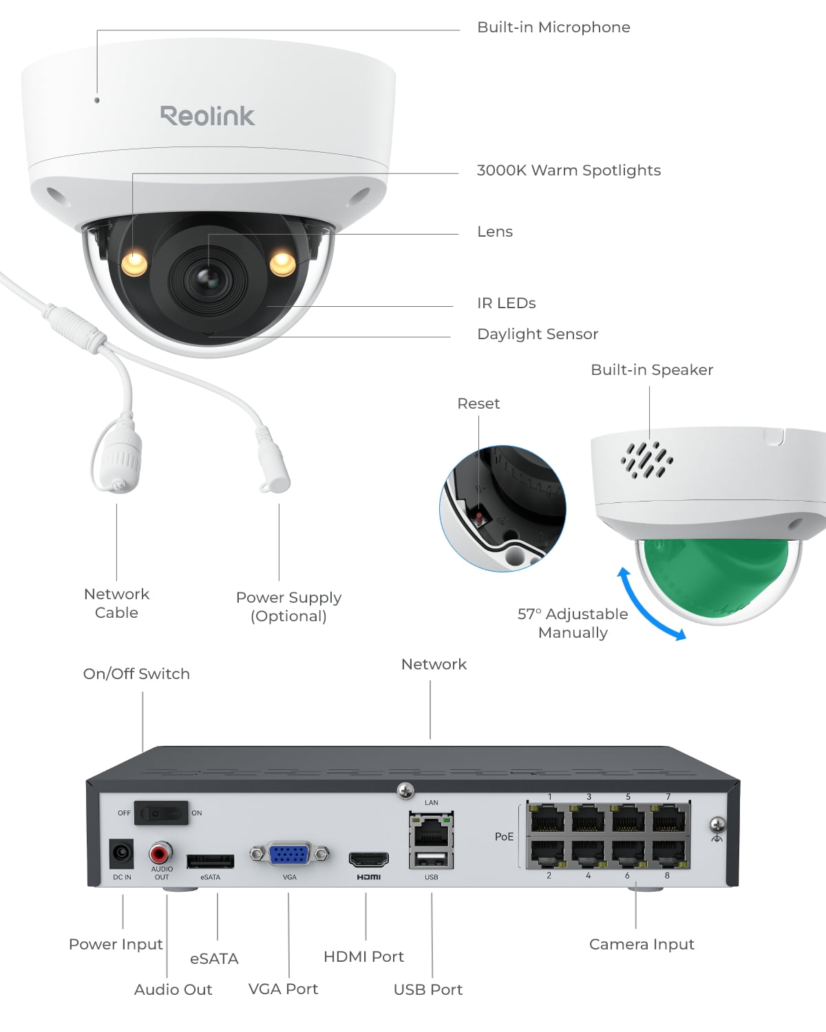 Reolink 4K PoE 8-Channel NVR System, 4x 8MP Wired Dome Cameras, 2TB HDD, Smart Detection, RLK8-800V4