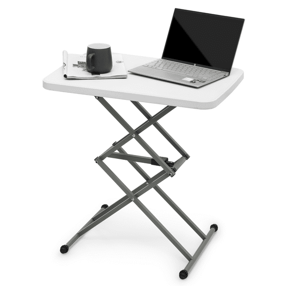 MoNiBloom Folding Table Adjustable TV Tray, Easy to Fold and Storage, Portable Sturdy Laptop Desk for Home Office, White, (L)26.0" (W)17.5" (H)26.5"