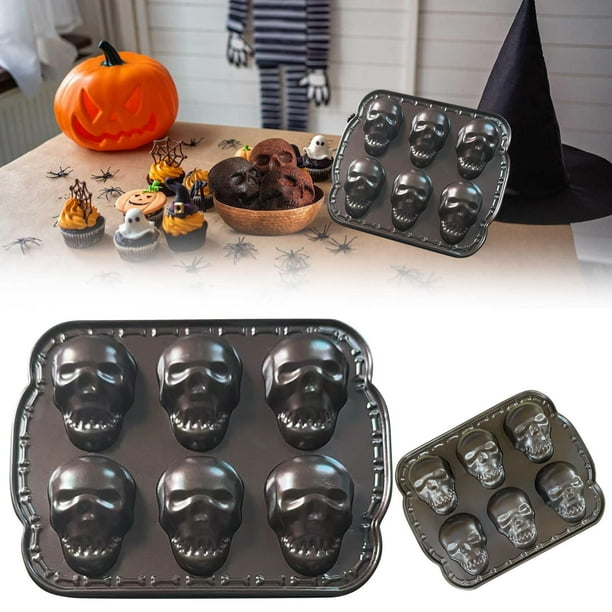Molde de silicona para tarta de Halloween de 6 piezas, molde para tarta de calavera grande, molde de calavera grande, molde de Halloween