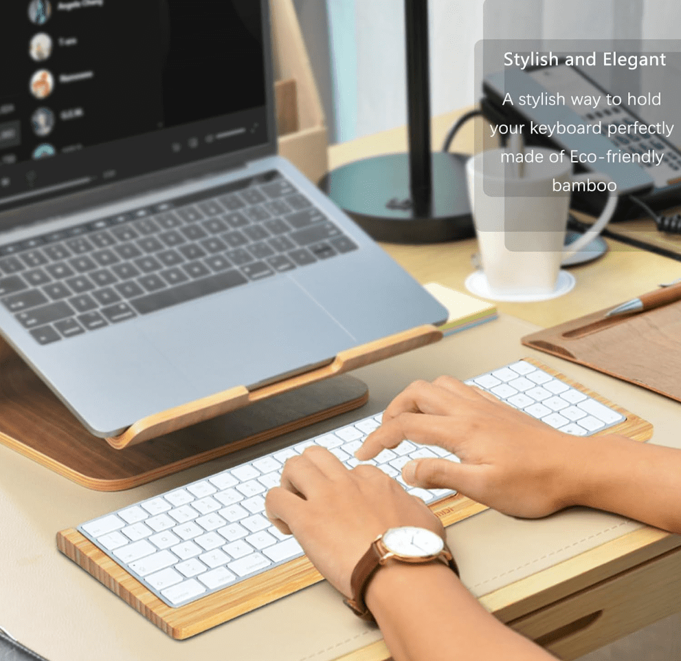 SAMDI Ergonomic Computer Wooden Desktop Shelf for Comfortable Keyboard Tray