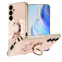 Case for Samsung Galaxy S24 FE, Luxury Astronaut Ring Hoder Stand Plating Ultra Slim Support Magnetic Car Mount Drop Protective Phone Case Cover for Samsung Galaxy S24 FE, Lightpink