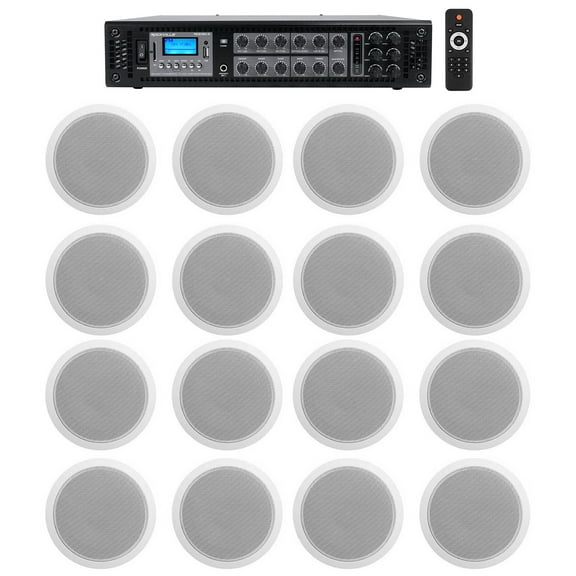 Rockville 6-Zone Amp 16 White 6" Ceiling Speakers for Restaurant/Bar/Cafe/Office