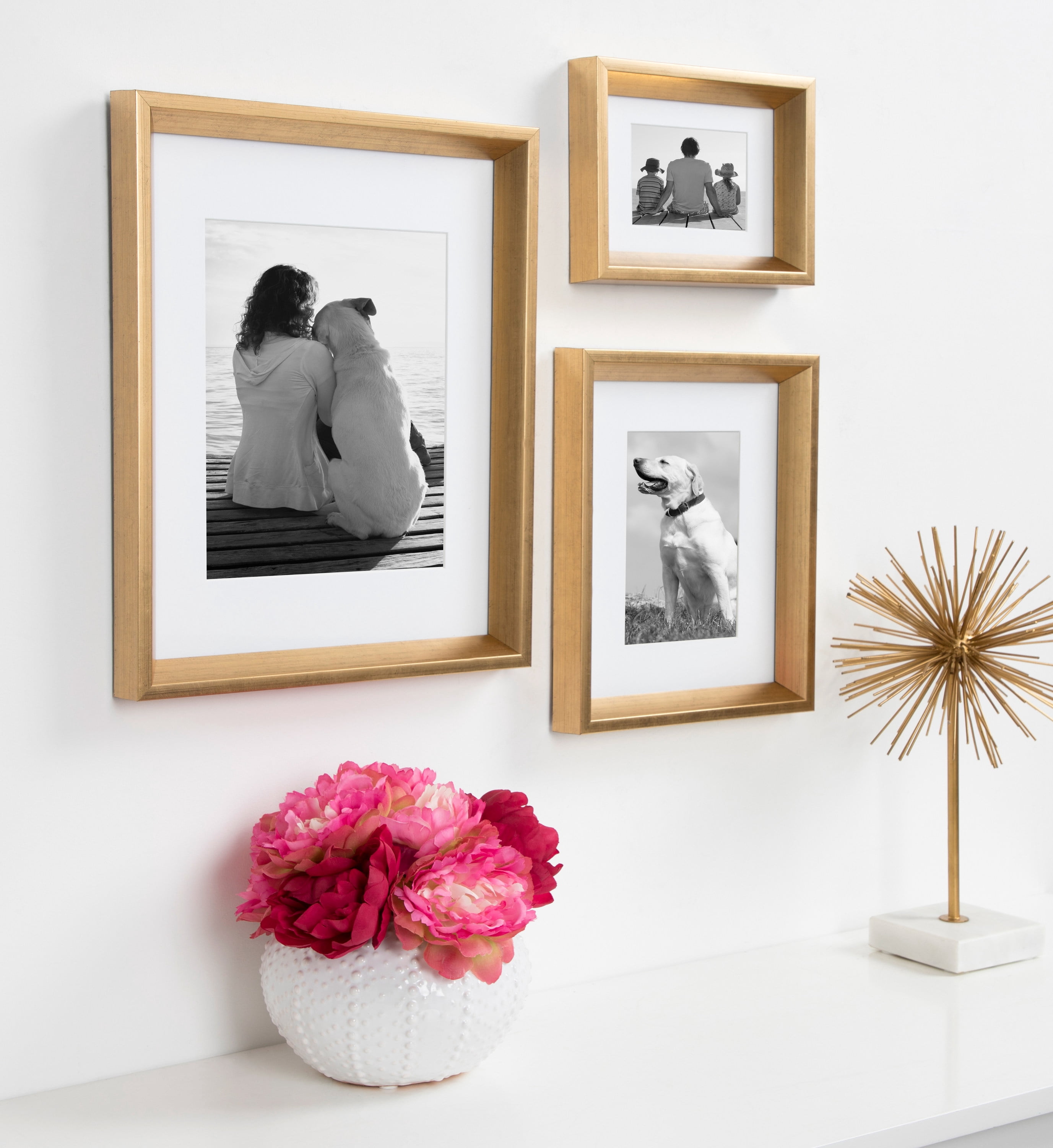 Kate and Laurel Calter Modern Wall Picture Frame Set, Gold 11x14 Matted to 8x10 , Pack of 4
