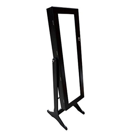 Ashleys Garden Armoire - Black Wood Mirrored Jewelry Armoire Cabinet Stand Mirror Necklace Bracelet Ring
