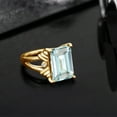 thumbnail image 4 of Gem Stone King 18K Yellow Gold Plated Silver Sky Blue Simulated Aquamarine and White Moissanite Engagement Ring for Women (6.67 Cttw, Gemstone March Birthstone, Emerald Cut 14X10MM, Size 6), 4 of 5