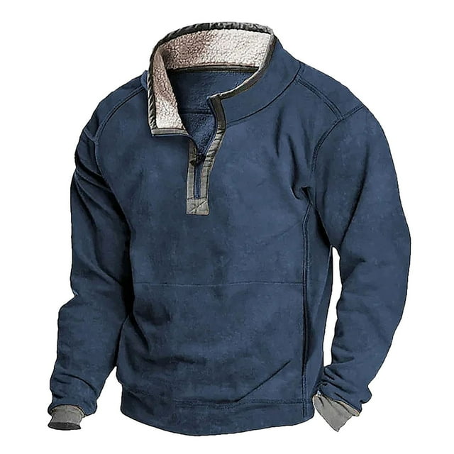 toraway Zipper Sweatshirts for Men Winter Men's Collar Long Sleeve Sweatshirt Soft Warm Retro Button Pullover S