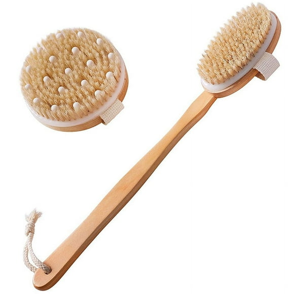 Dry Brushing Body Brush Set of 2, Dry Skin Exfoliating Brush, Handle Back Scrubber for Shower, Dry Brush for C
