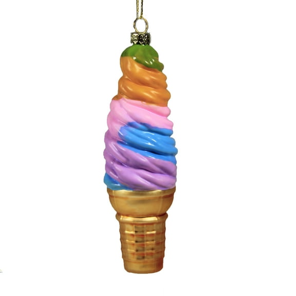 Soft Serve Ice Cream Cone - 1 Glass Ornament 5.25 Inch, Glass - Frozen Treat Sweet Summertime Go6691 Rainbow