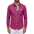 thumbnail image 4 of Daiosportswear Men's Casual Long Sleeve Dress Shirts Business Slim Fit Beach Yoga Shirt Button-Down Collar Blouse with Pockets Hot Pink L, 4 of 6