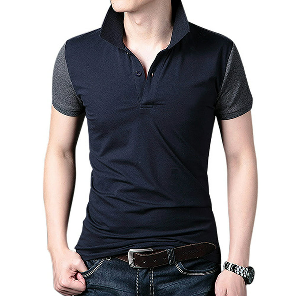 Men Casual Slim Fit Short Sleeve Cotton Polo Shirt Color:Grey Sleeve ...