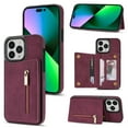 thumbnail image 1 of ELEHOLD Zipper Wallet Case for iPhone 14 Pro Max 6.7 inch,Made of Premium Vegan Leather and Soft TPU with Shockproof Full Body Protection Magnetic Kickstand and Card Slot Case, Rosegold, Winered, 1 of 9