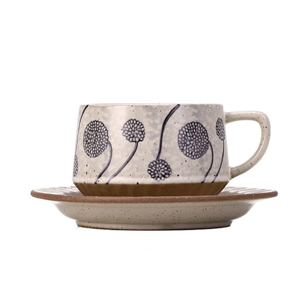 Juego de taza de café/té de cerámica vintage con hortensias y platillo