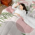 thumbnail image 4 of Homewish Teens Minimalist Stripes Circle 7-Piece Bedding Comforter Set,Vintage Aesthetic Leaves King Bedding Sets,Mid Century Ultra Soft Bed Sheets,Luxury Bedroom Decor,Reversible, 4 of 8