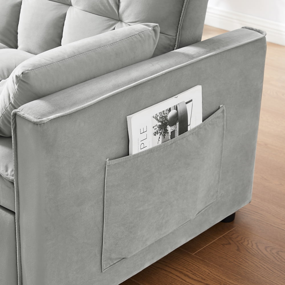 Leumius Convertible Sofa Bed,3-in-1 Sleeper Sofa with Pull Out Bed,Sleeper Futon Couch Loveseat with Adjsutable Backrest and Pillows for Living Room,Gray