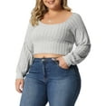 thumbnail image 4 of Agnes Orinda Women's Plus Size Ribbed Knit Soft Warm Outfits Long Sleeve Crop Tops, 4 of 5