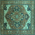 thumbnail image 1 of Ahgly Company Machine Washable Indoor Square Oriental Turquoise Blue Industrial Area Rugs, 4' Square, 1 of 4