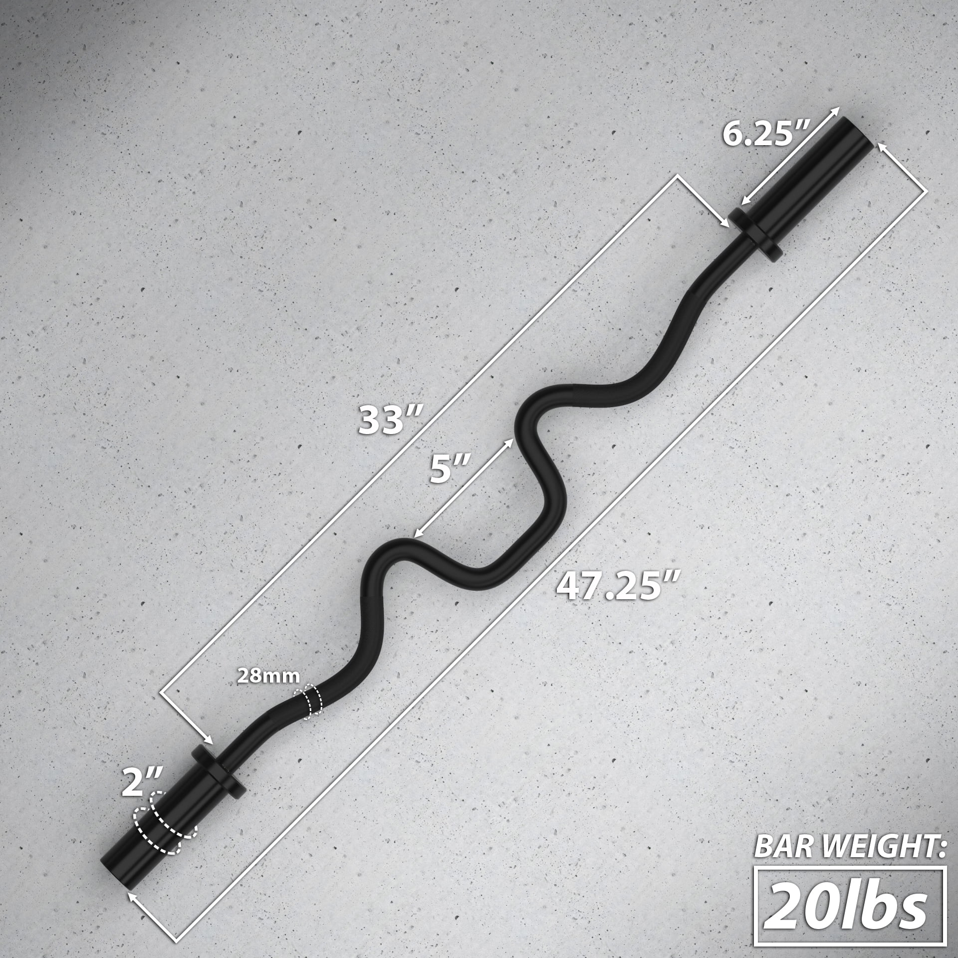 Synergee Commercial Super Easy Curl Olympic Bar Black Phosphate with Powder Coated Brass Bushings Excellent for Bicep Curls and Triceps Extensions