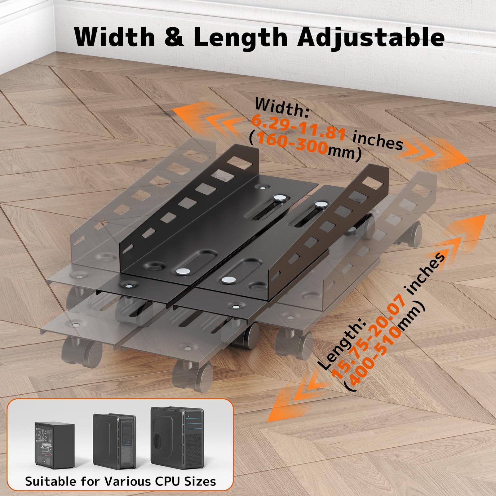 PUTORSEN Computer Tower Stand - Under Desk PC Stand for Floor with Rolling Caster Wheels