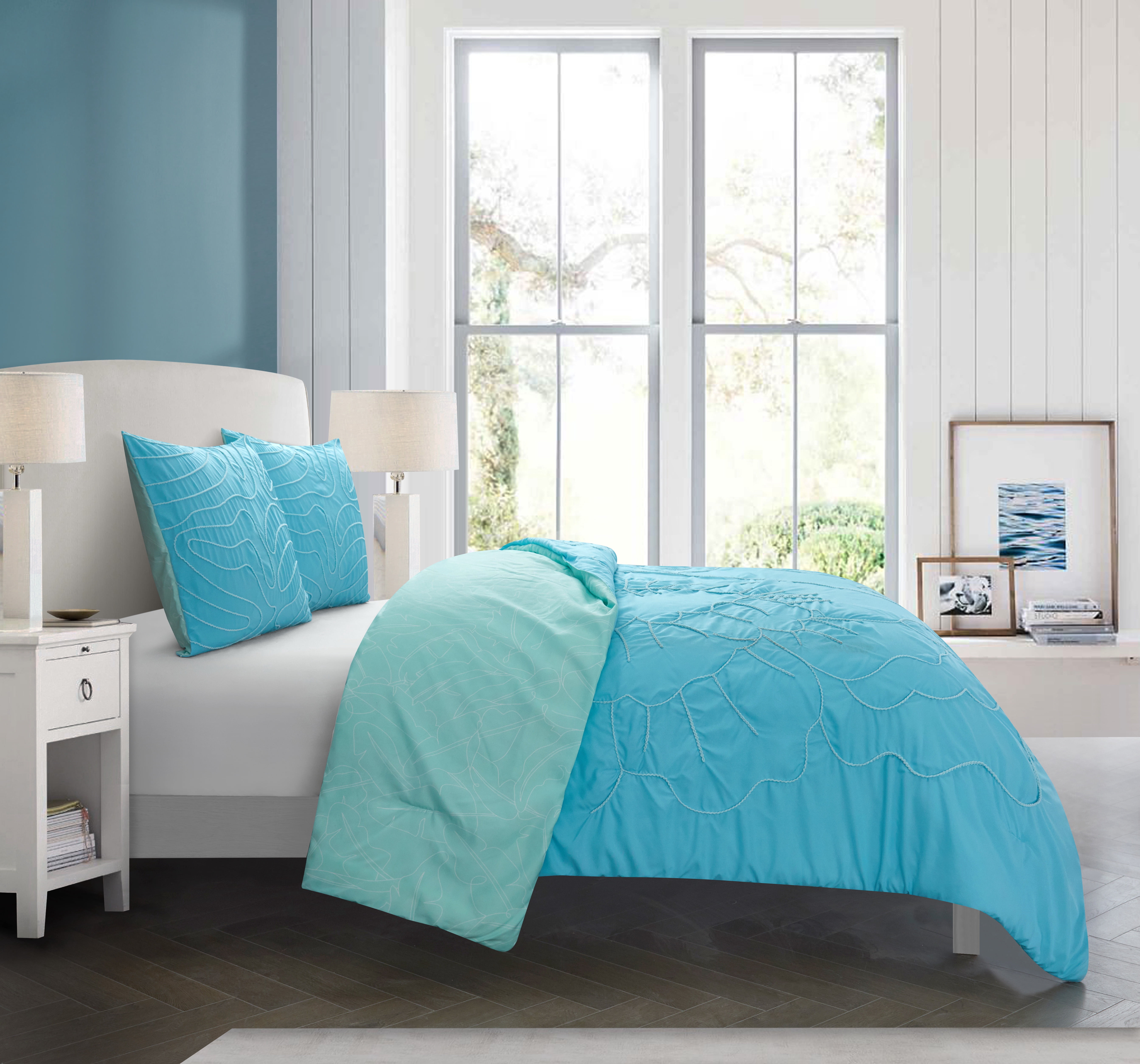 Heritage Club Kids Tufted Waves Pattern 2 Piece Comforter Set, Twin XL, Turquoise, Polyester