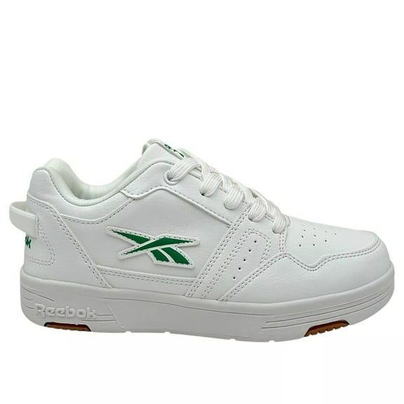 Reebok Youth Boy's Athletic Leather Sneakers Size 1Y White/Green Lace up Shoes