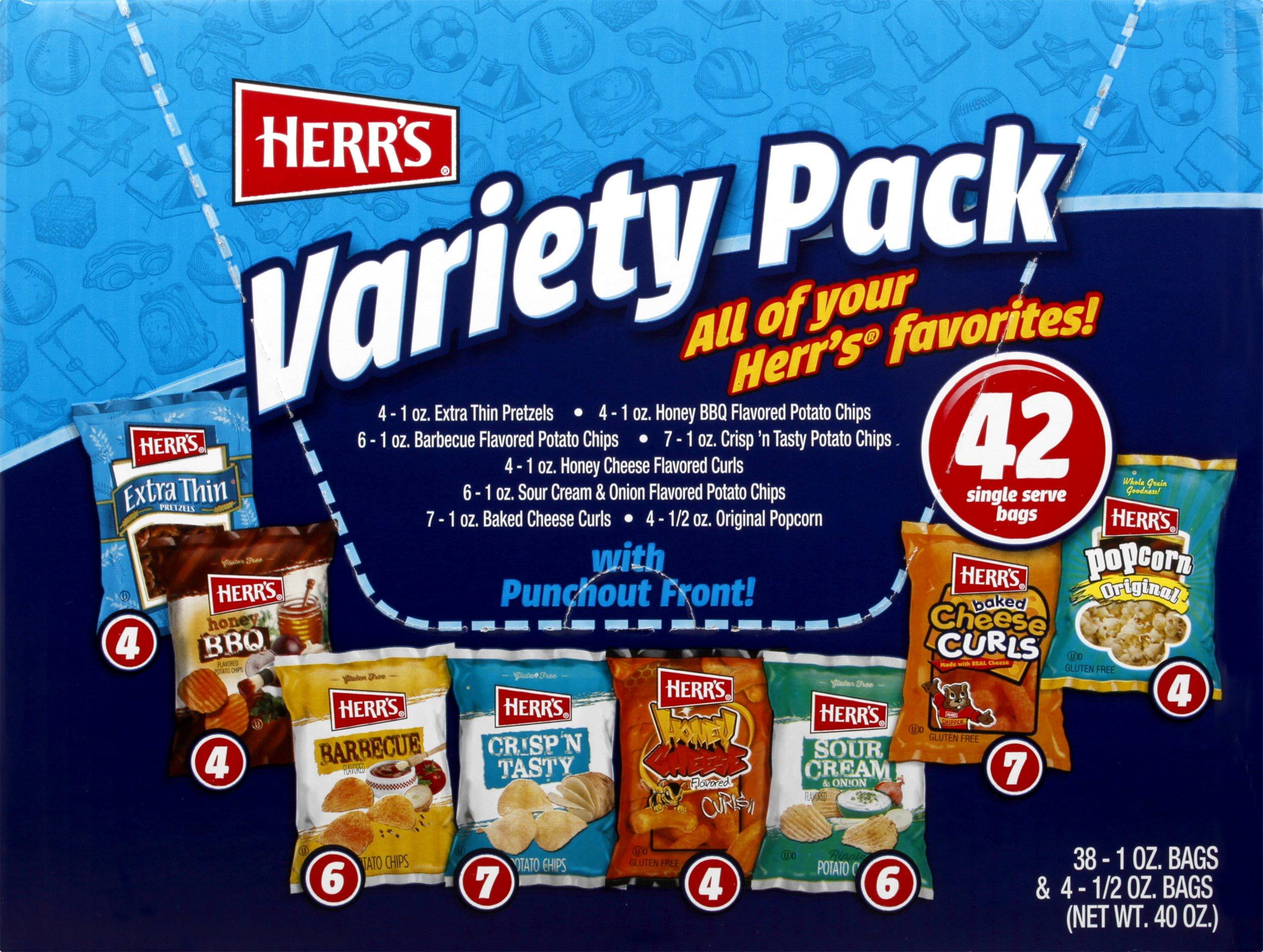 Herr's Snacks Variety Pack, 42 count, 40 oz