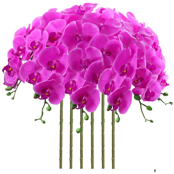 Flores artificiales de Phalaenopsis de 37 6 piezas de flores artificiales de orquídea con tallo para decoración del hogar, púrpura