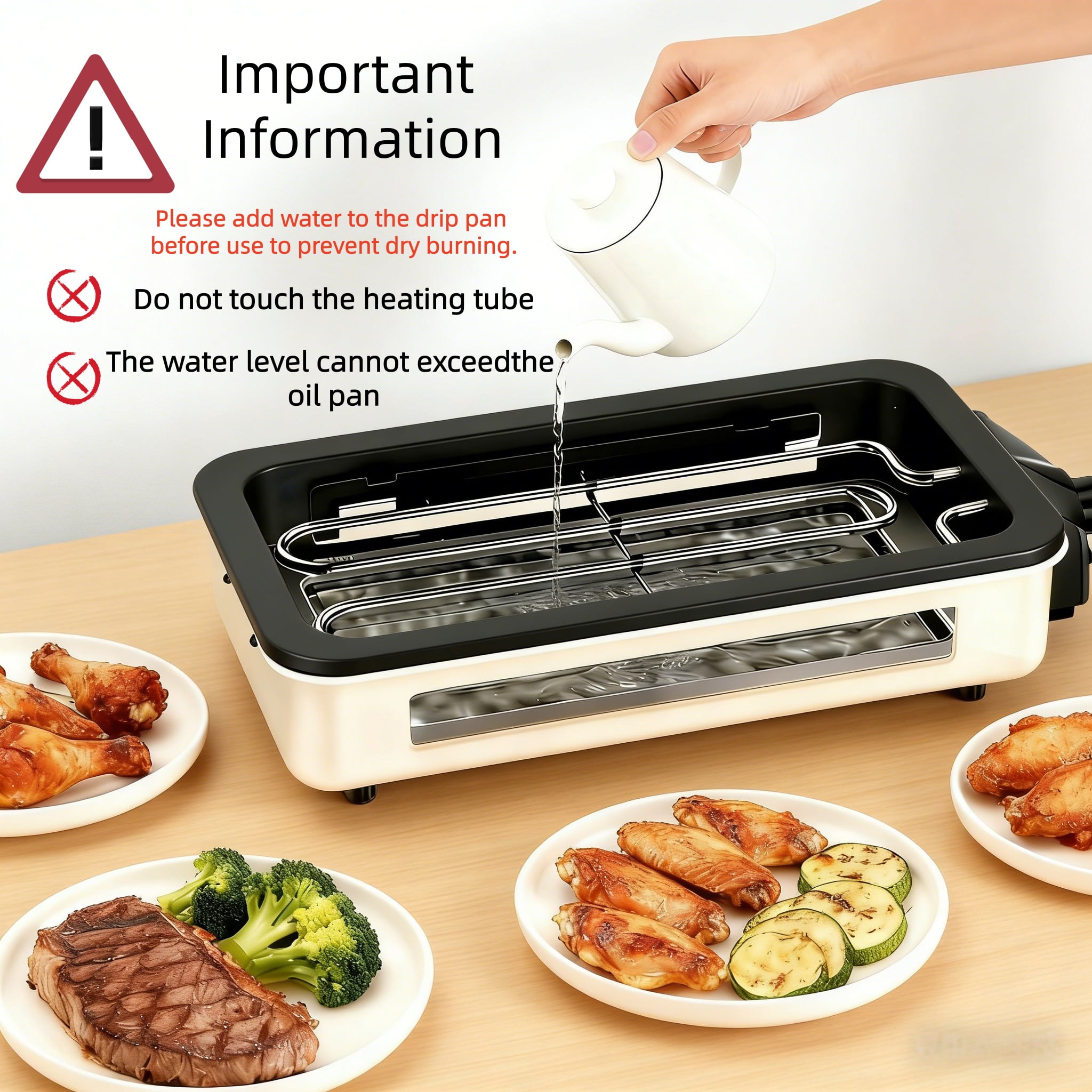 REDUSK Electric Indoor Grill 1500W, 3 in 1 Versatile Smokeless Indoor Grill for Home Cooking, Non-Stick Removable Grill & Griddle Plate, Temperature Control,  White