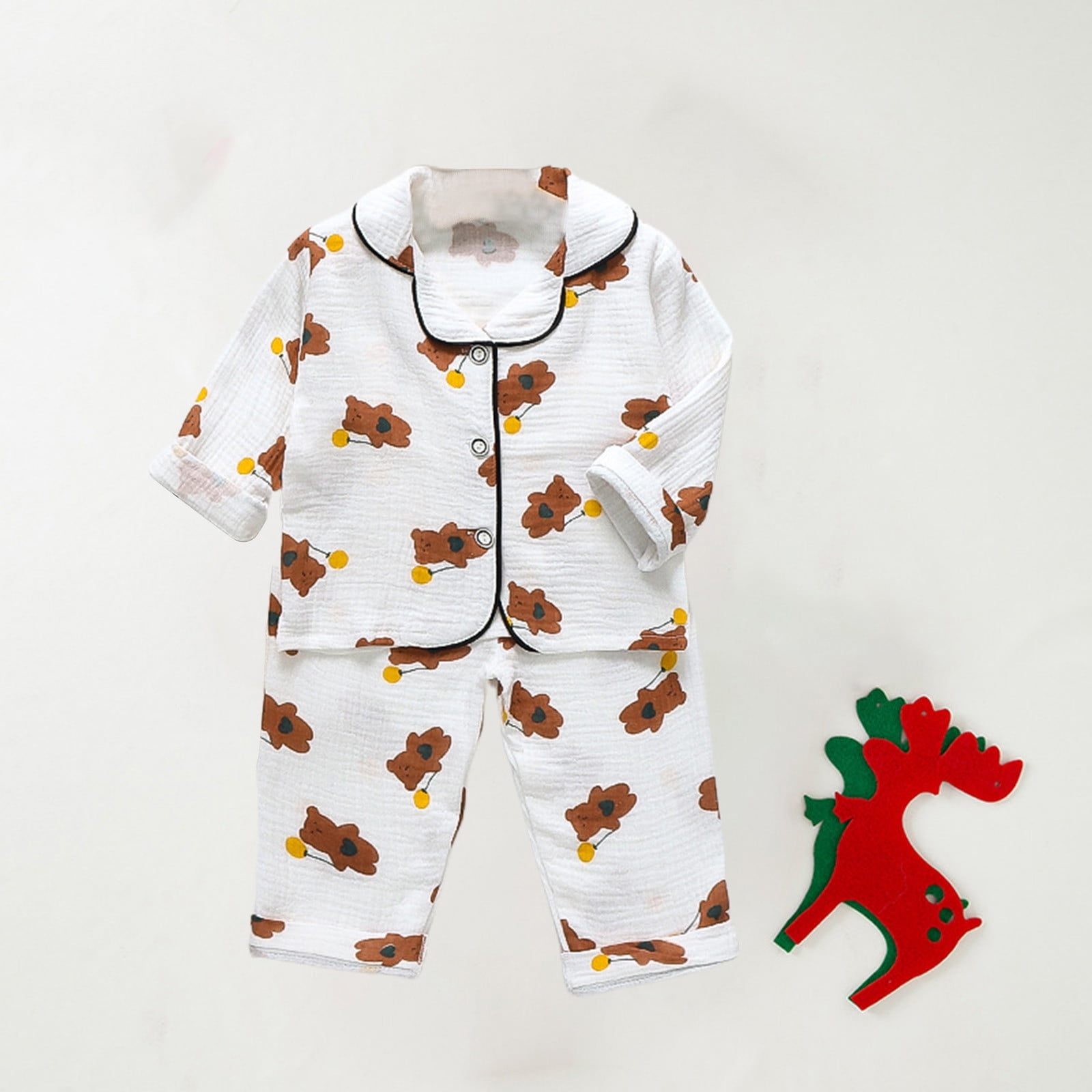 TopLLC Children s Pajamas Korean Style Casual Long Sleeved Cotton Gauze Bear Pajamas Two Piece Set For Boys And Girls Aged 1 4 Years Old pajama pants Walmart