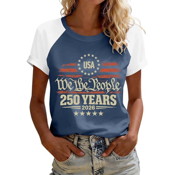 Fabrcox 1776-2026 250 Th Anniversary of USA Shirt Raglan Flag Print Short Sleeve Womens 4th of July Shirt Independence Day Celebration Freedom Patriotic Tunic Tops