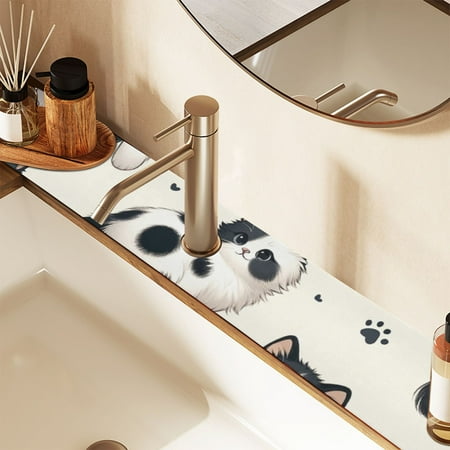 

2 Pack Lovely Cats and Paw Faucet Mat for Kitchen Sink 30 Sink Splash Guard Mat Super Absorbent Fast Drying Drain Pad